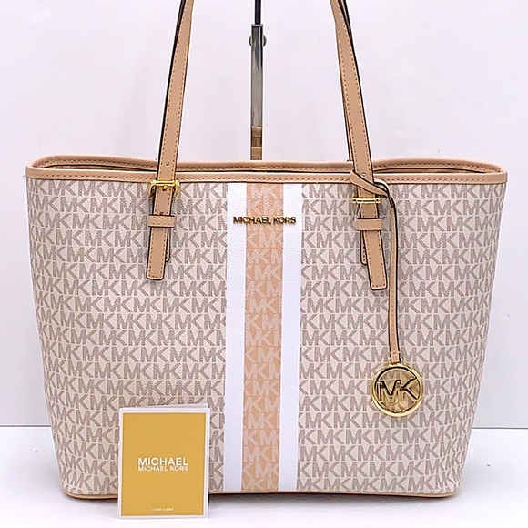 MICHAEL KORS JET SET TRAVEL MEDIUM CARRYALL TOTE BUFF MULTI COLOR - Picture 2 of 16